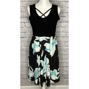 Moyabo Women’s Size L Sleeveless Neck Cross Flared Tank Top Dress With Pockets